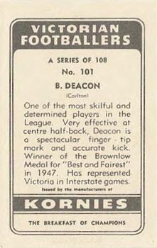1949 Kornies Victorian Footballers #101 Bert Deacon Back